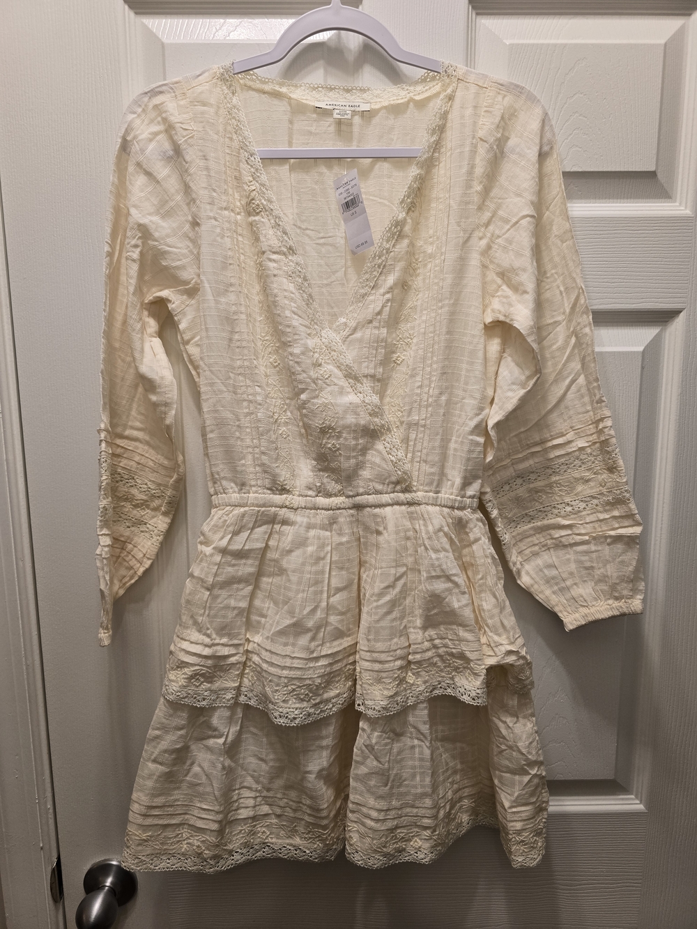NWT American Eagle Outfitters Cream Lace-Trim Dress Small